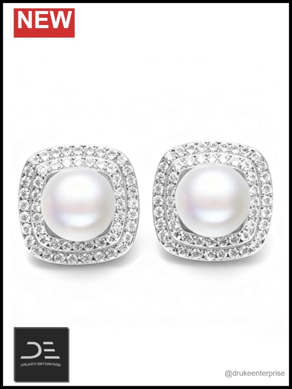 Akoya Pearl Stud Earrings 925 Sterling Silver Cubic Zirconia